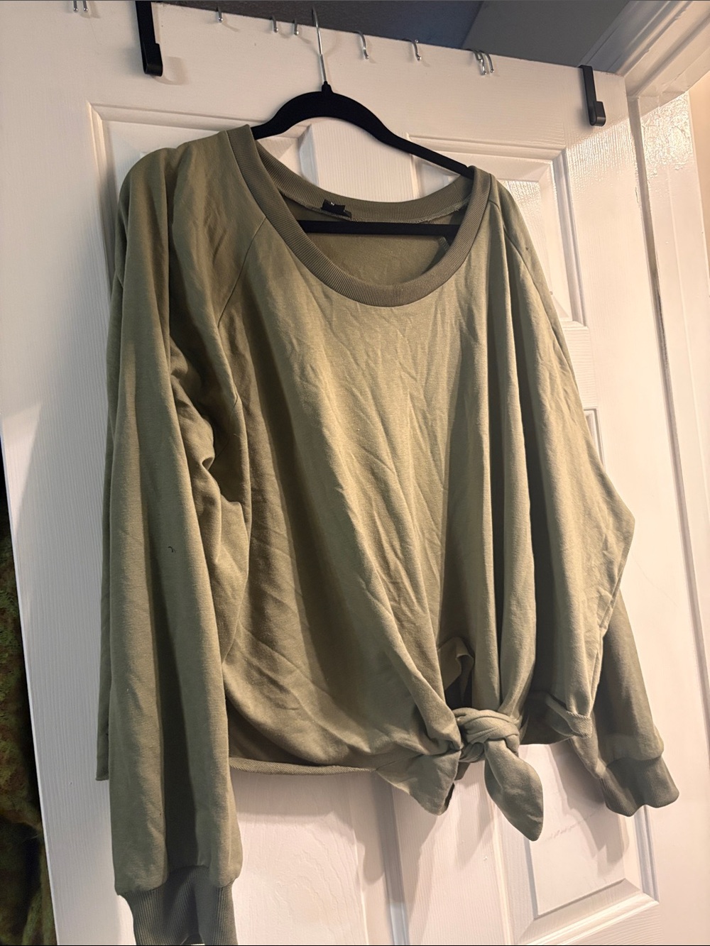 NUDE Olive Green Tie-Front Long Sleeve Sweatshirt